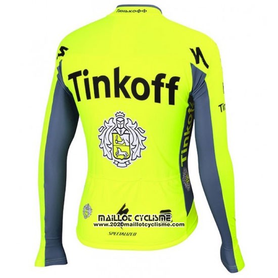 2016 Maillot Ciclismo Tinkoff Vert et Gris Manches Longues et Cuissard